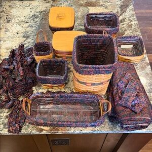 Longaberger Woven Basket Set with Paisley Fabric Liners